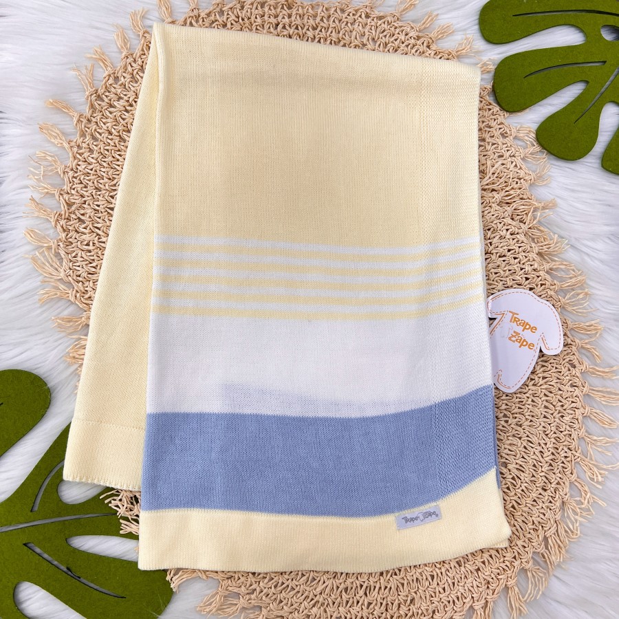 Manta de linha Listrada Amarela, branca e azul bebê